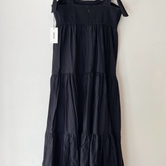 New Jason Wu Womens Tiered Smocked Maxi Dress Black Shoulder Ties Large - Picture 12 of 17